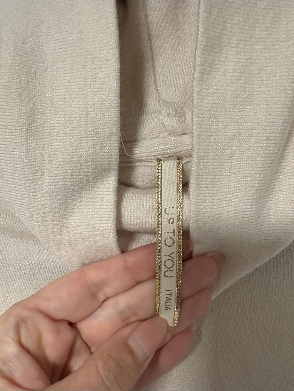 Italian Cream Cowl Neck Knit Sweater with gold fleck trim - Picture 2 of 8